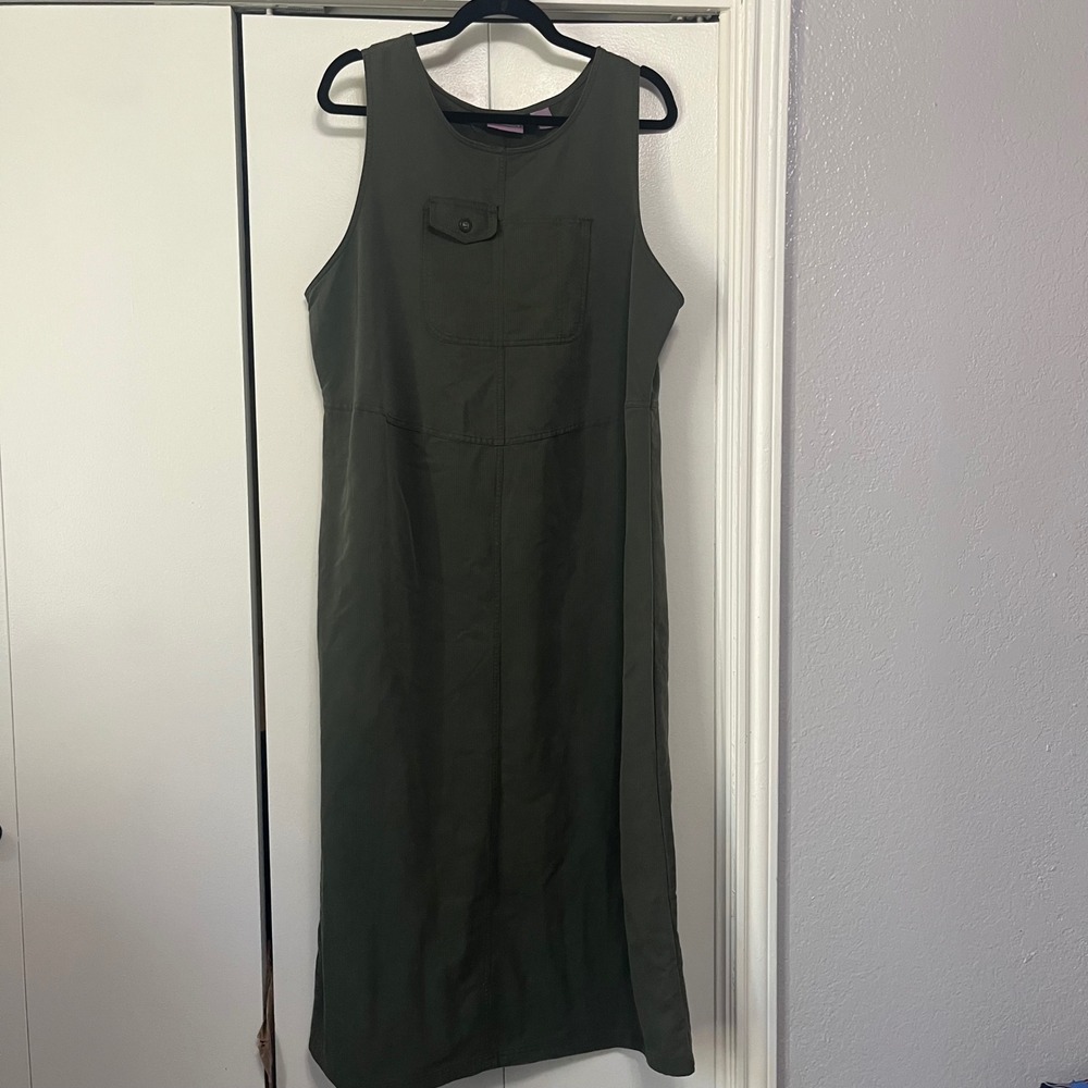 Premier International  Olive Green Sleeveless‎ Midi Dress XL Utility Pocket